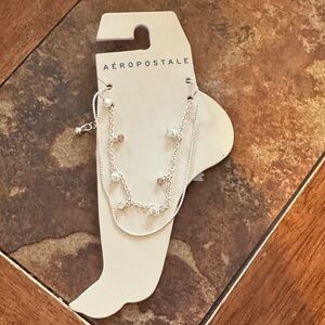 Aeropostale Silver and White Beaded Ankle Bracelet